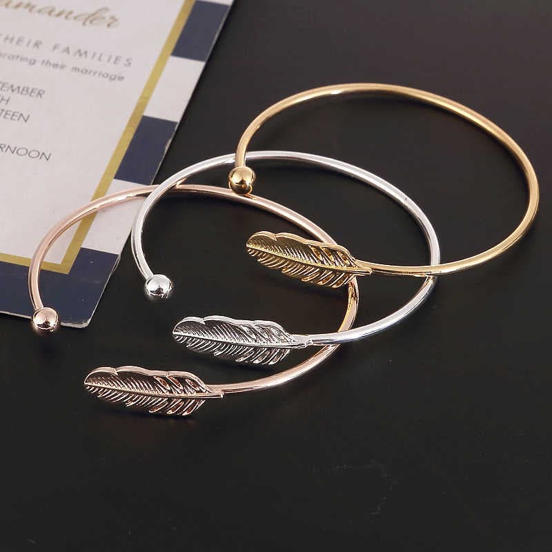 Moda 3 PCS Metal Cuff Bracelets Vintage Sweet Leaf Open Adjustabl