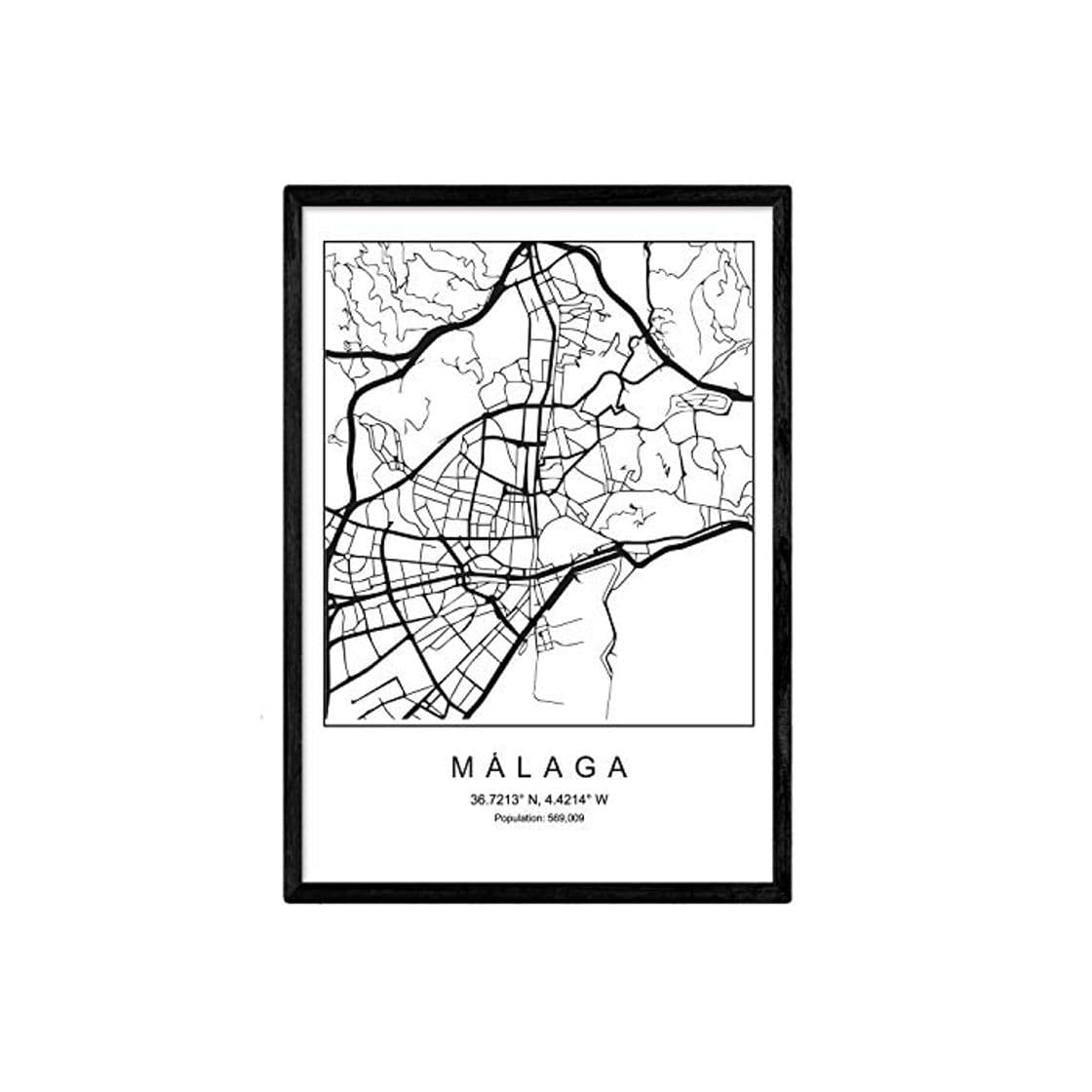 Producto Nacnic Lámina Mapa de la Ciudad Malaga Estilo nordico en Blanco y