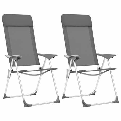 Product vidaXL 2X Sillas Camping Plegables Aluminio Gris Asiento Taburete Campamento