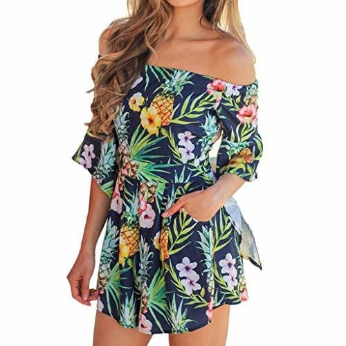 Product VECDY Vestidos Mujer Verano, Monos Corto hasta La Rodilla con Estampado De