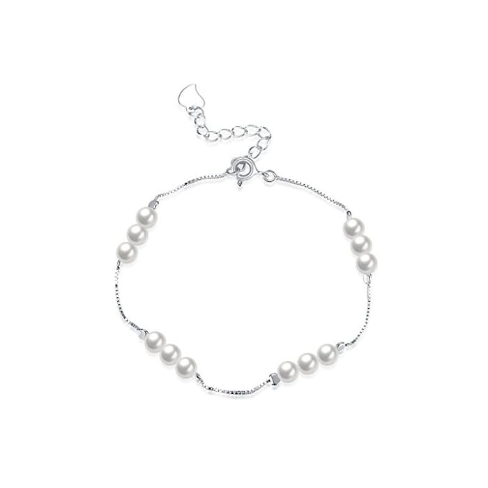 Product Pulsera de plata de ley con cuatro perlas blancas de agua dulce