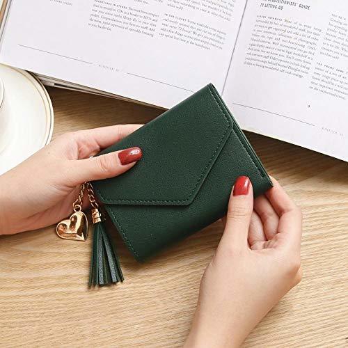 Producto Monedero Wallet Cartera Corta de Cuero PU Suave para Damas-Verde Oscuro