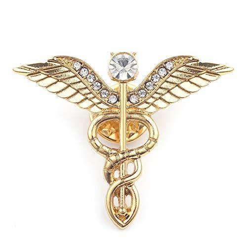 Product BQZB Broche Oro Color Cristal Caduceo Pasadores Insignias Broches Pin de la