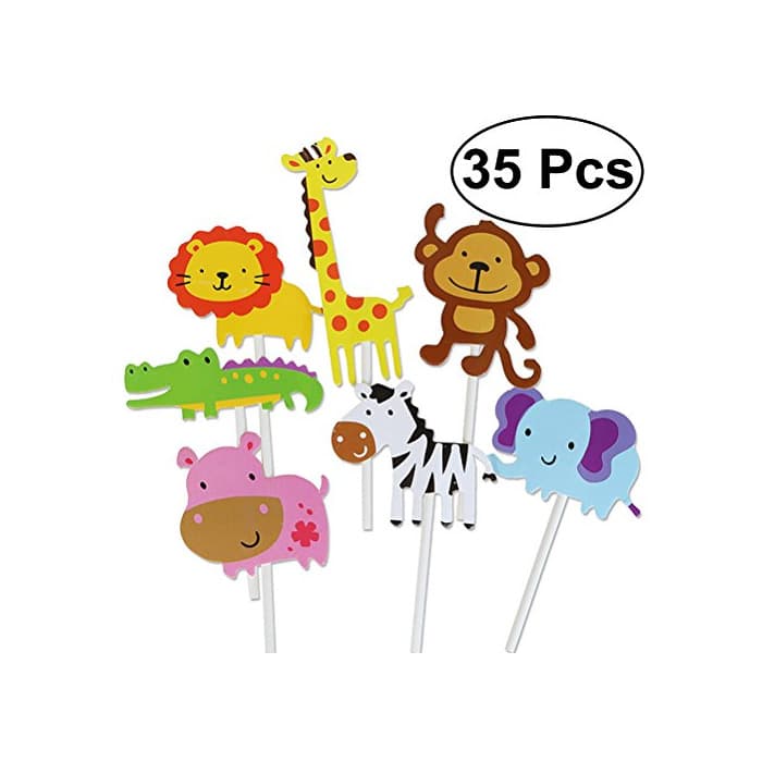 Product Yeahibaby 35pcs feliz cumpleaños pastel Topper tema animal decoraciones de la torta