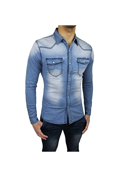 Producto Camisa vaquera de hombre, casual, ajustada, de algodón, denim, con botones de