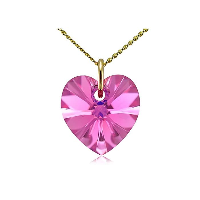 Product Solid 9ct oro collar de corazón de color rosa de cristal de