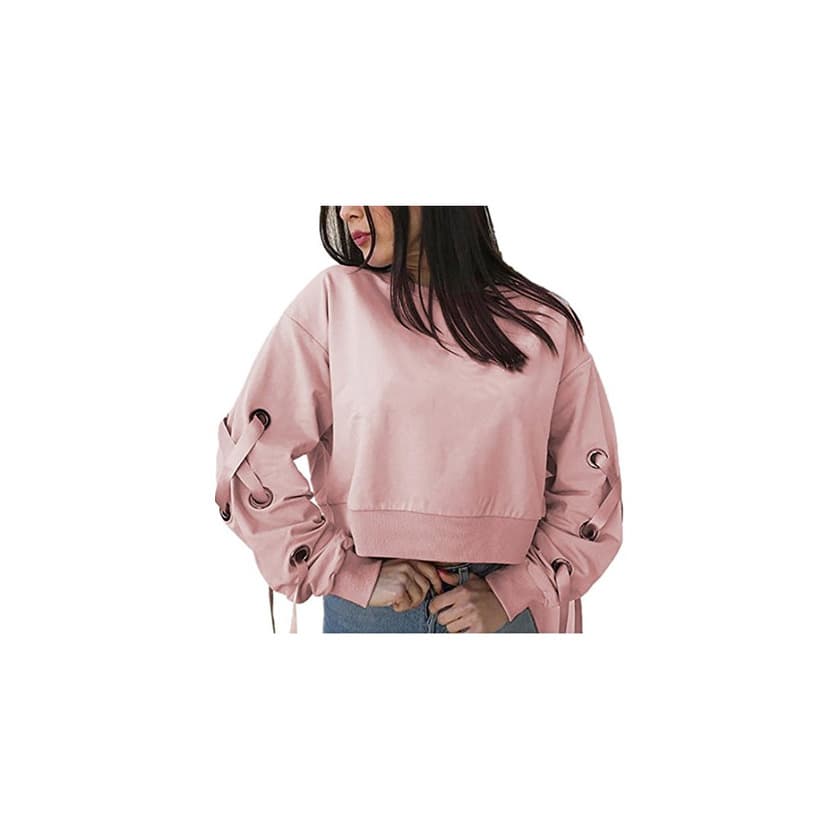 Producto Sudaderas Mujer,Mujeres Vendaje Manga Larga Suelta Sudadera Blusa Tops Cortos Sudaderas Tumblr