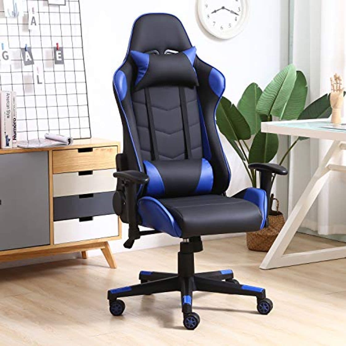 Place VS Venta-stock Sillón de Oficina Gaming Racer Profesional Azul, Silla con Reposacabeza