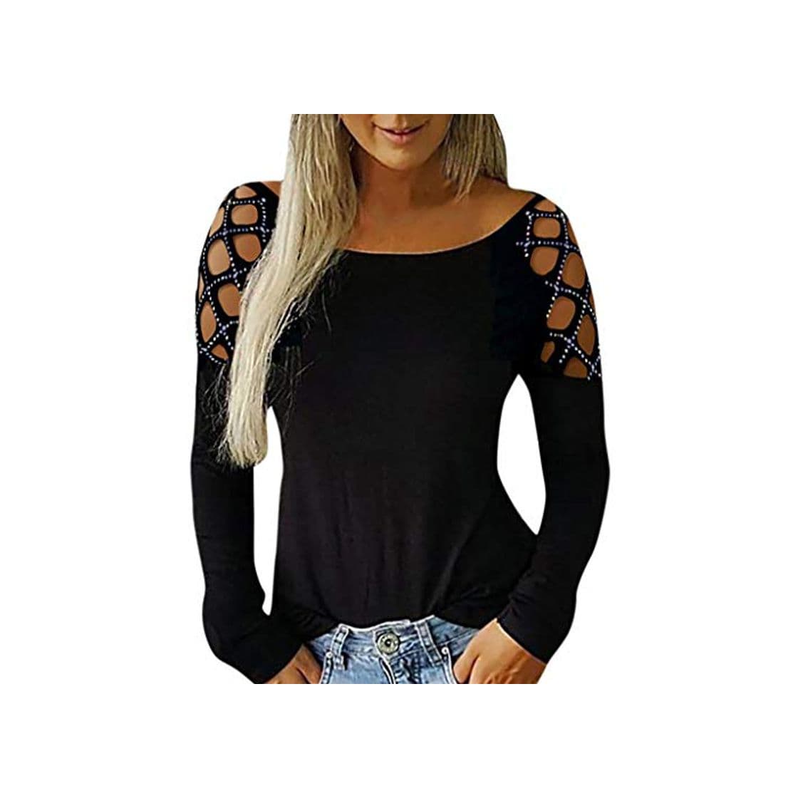 Product SHOBDW Mujeres Camisetas de Manga Larga Tallas Grandes Cuello en V sólido