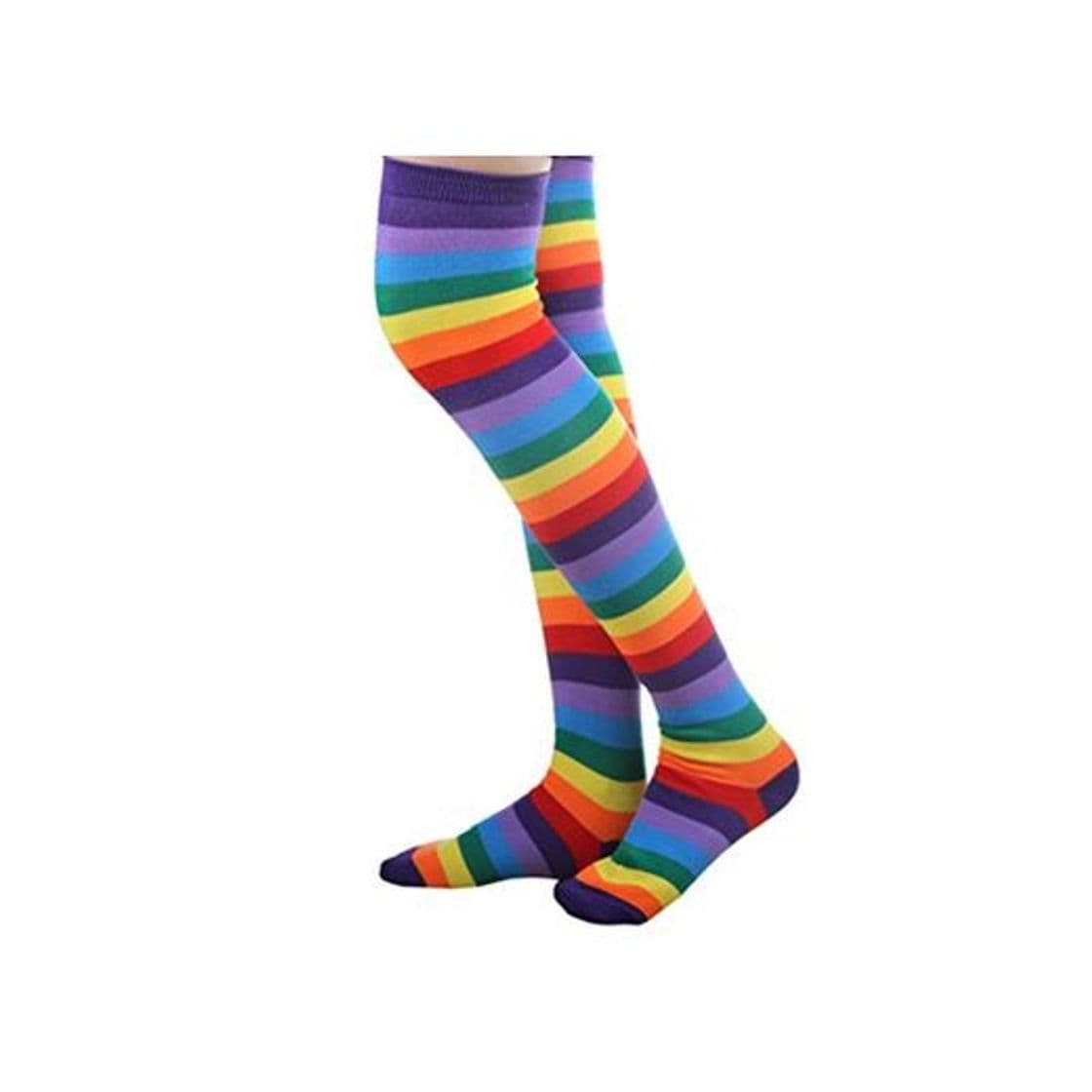 Product LUOEM Mujeres Rainbow Knee High Socks Colorful Muslo Calcetines Partido Cosplay Costom para Mujeres niñas