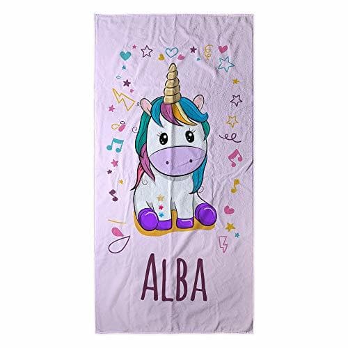 Product Toalla Playa Personalizada Unicornio Rosa con Nombre o Texto