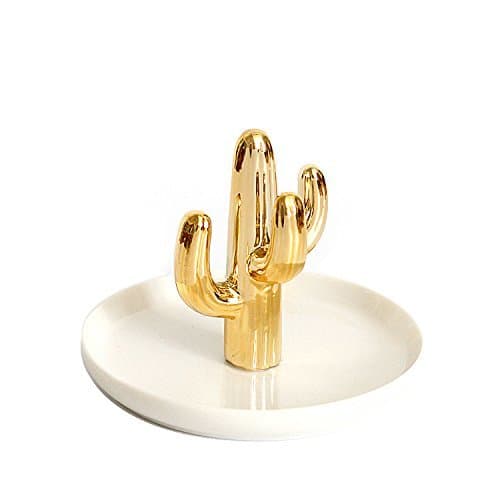 Place Oro Cactus blanco – caja con forma de joyas de cerámica anillos Holder