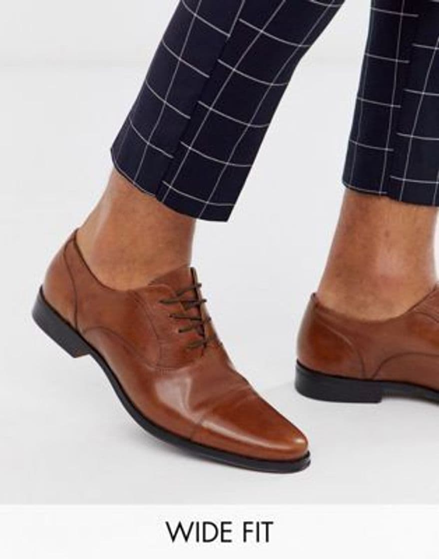 Fashion ASOS DESIGN Wide Fit oxford shoes in tan leather with toe cap ...