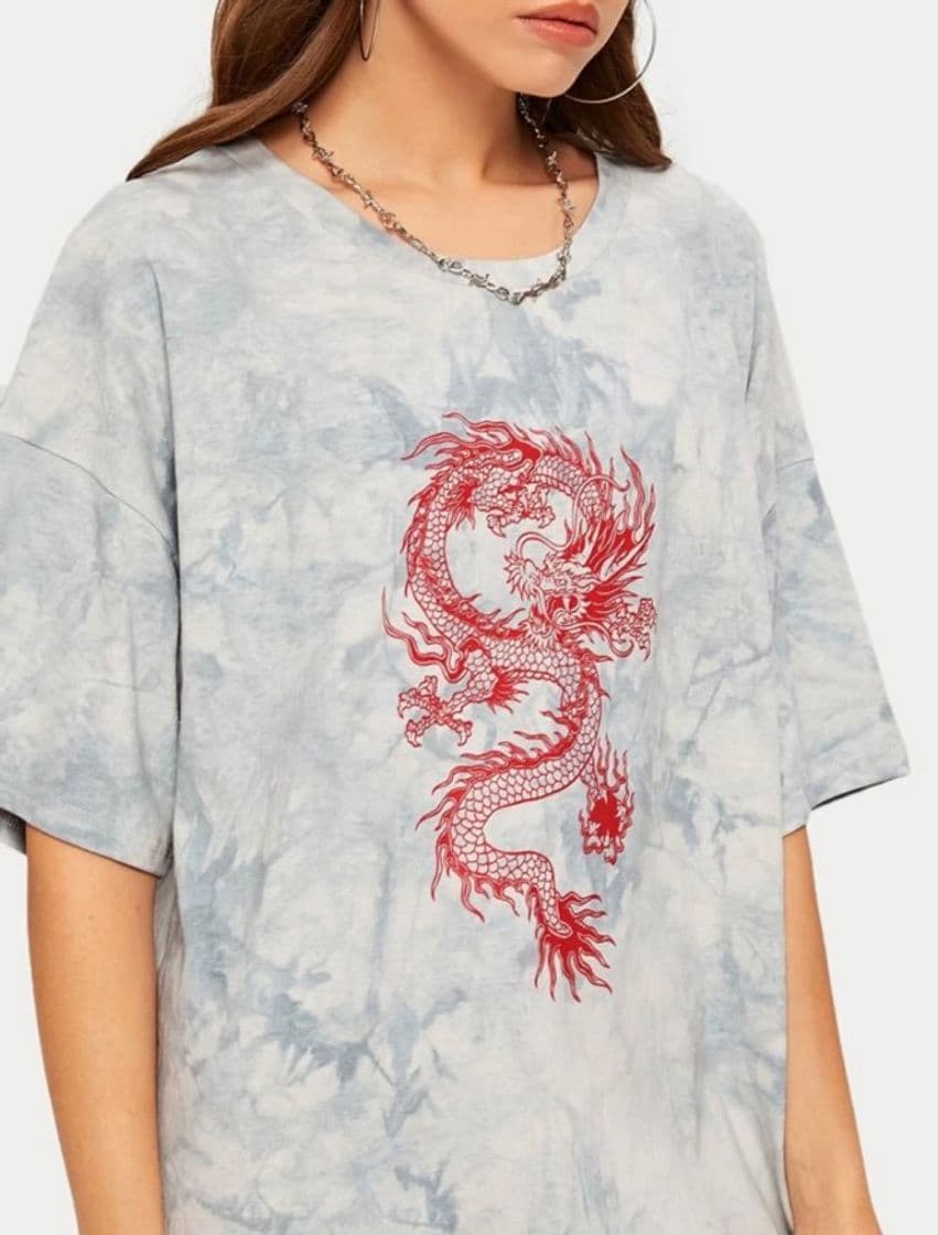 Fashion Dragon Graphic Tie Dye Tee Dress