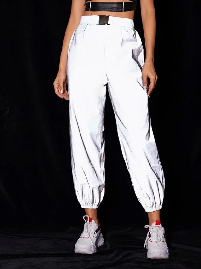 Fashion Buckle Elastic Waist Reflective Sweatpants