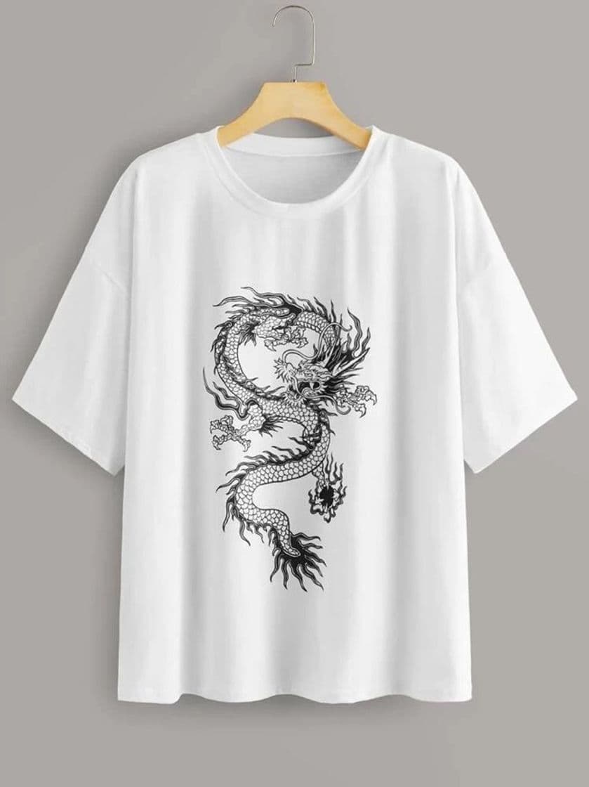 Fashion Dragon Print Half Sleeve Tee