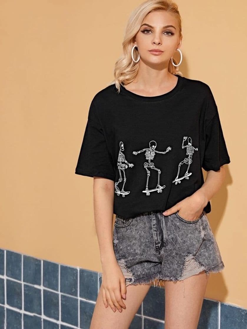 Fashion Halloween Print Black Boyfriend Tee