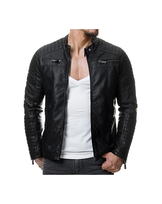 Moda Red Bridge Hombres Chaqueta de Cuero Sintética Casuales Algodón Cuero Real Moda