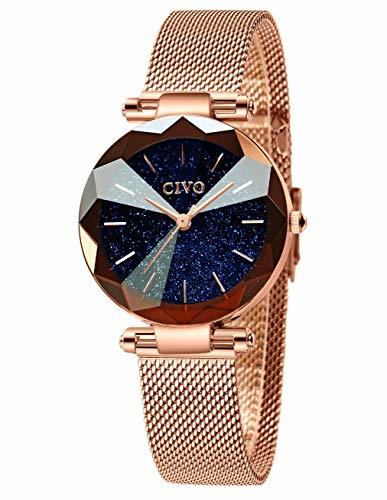 Place CIVO Relojes para Mujer Señoras Reloj Damas de Malla Impermeable Oro Rosa