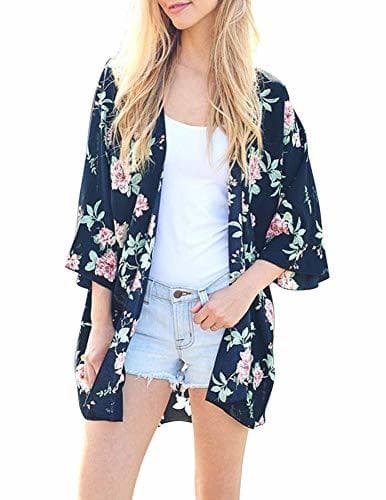 Product Zexxxy Mujeres Gasa Kimono Flowy Sheer Crop Suelta Cardigan Blusa Superior Azul