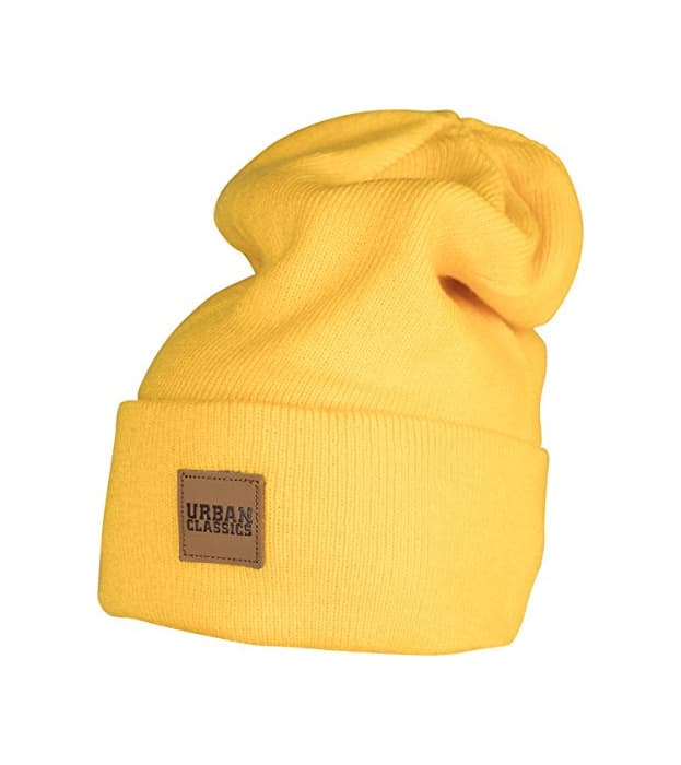 Product Urban Classics Leatherpatch Long Beanie Gorro de Punto, Amarillo