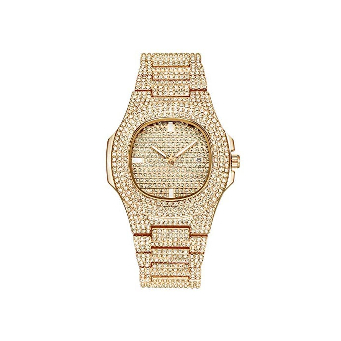 Producto Reloj Hombres Bling Bling Joyería de Moda Cristal Diamante Diamante de imitación Relojes para Mujer Banda de Acero Pulsera Redonda Dial analógico Hip Hop Royalty Reloj