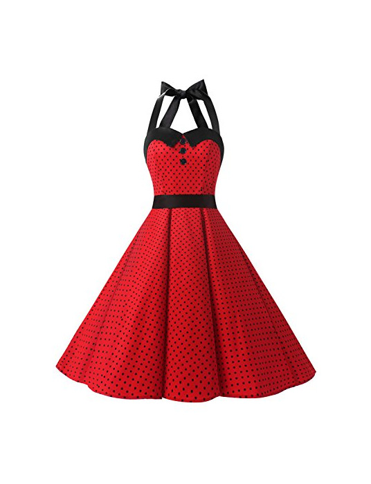 Producto Dressystar Vestidos Corto Cuello Halter Estampado Flores y Lunares Vintage Retro Fiesta