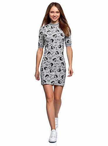 Producto oodji Ultra Mujer Vestido de Punto con Cuello Mao, Gris, ES 46