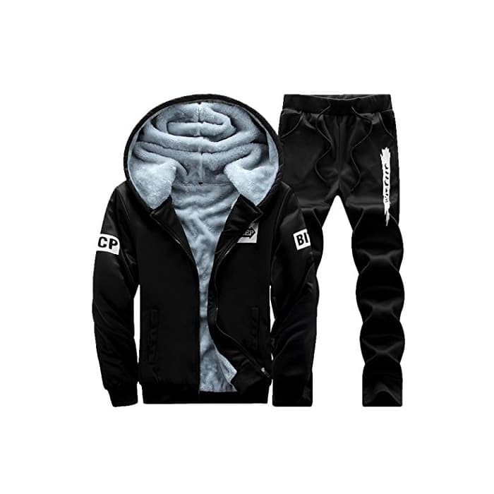 Product Wishliker Hombres Jogging con Capucha Conjuntos Invierno Calor Cremallera Manga Larga Sudaderas