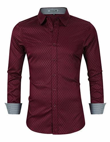 Moda KUULEE Hombre Camisa Manga Larga Slim Fit Camisa Vaquera/Camisa a Cuadros Rejilla