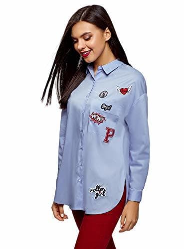 Producto oodji Ultra Mujer Camisa Oversize con Parches, Azul, ES 44