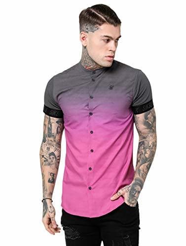 Product Camisa Siksilk Fade out Grandad Collar Gris y Rosa