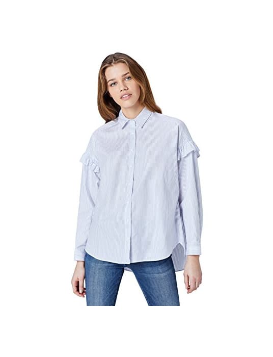 Producto Marca Amazon - find. Blusa de Rayas Oversize con Volantes en la