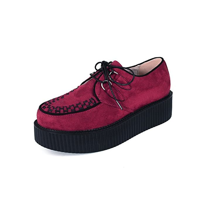 Product Creepers para Hombre Cordones Plataforma Gótico Punk Cuero Oxfords Rojo 43