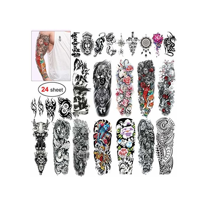 Product Konsait Full Brazo tatuajes temporales, Grande Tatuaje Temporales Mangas negro tatuaje impermeable