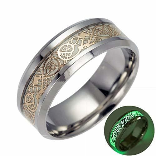 Product ERDING Unisex/Clásico/Anillos de dragón Luminosos Brillantes Amarillos Hombres Anillo de Acero Inoxidable