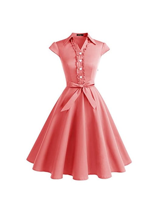 Product Wedtrend Vestido Vintage Escote V 1950s Cóctel Rockabilly Mujer Vestido Fiesta WTP10007CoralXS