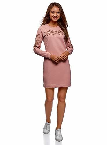 Product oodji Ultra Mujer Vestido de Algodón de Manga Larga, Rosa, ES 44