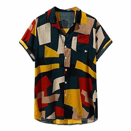 Fashion Camisetas Hombre Manga Corta SHOBDW 2019 Sólido Cuello Mao Camisa Lino Hombre