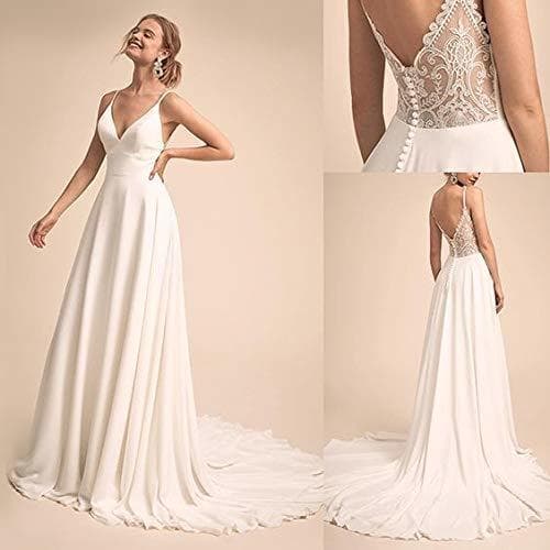 Product Unbekannt Vestido de Novia romántica Simple y con Cuello en V con