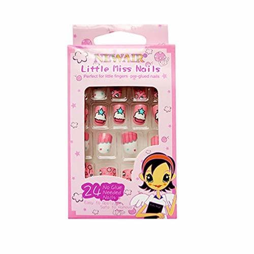 Producto Lurrose 24Pcs Uñas Falsas Patrón Lindo Prensa de Esmalte en Uñas Kit