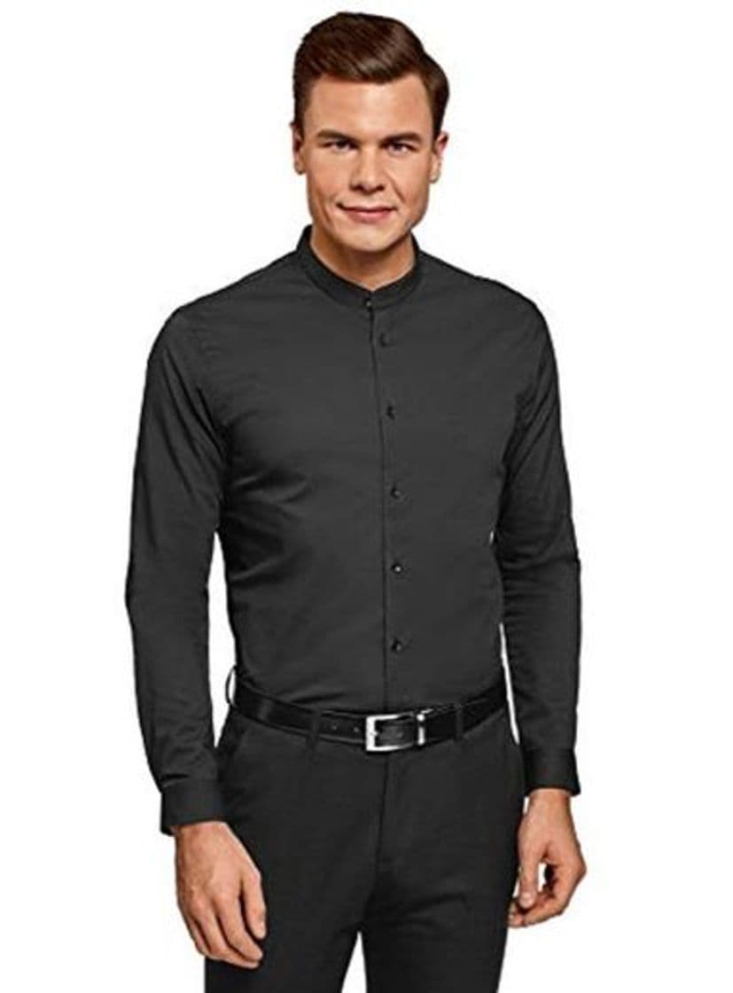 Product oodji Ultra Hombre Camisa Extra Slim con Cuello Mao, Negro, сm 42