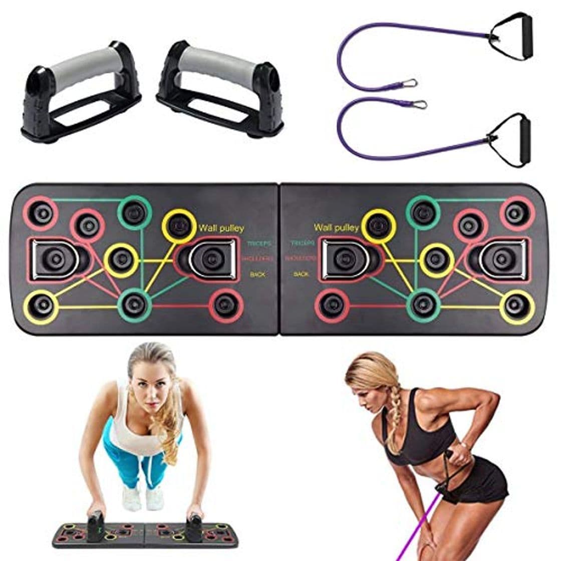 Producto Minetom 13 en 1 Tablero para Flexiones Multifuncional Push Up Board System Gym Grizzly Tilt Board con Banda de Goma