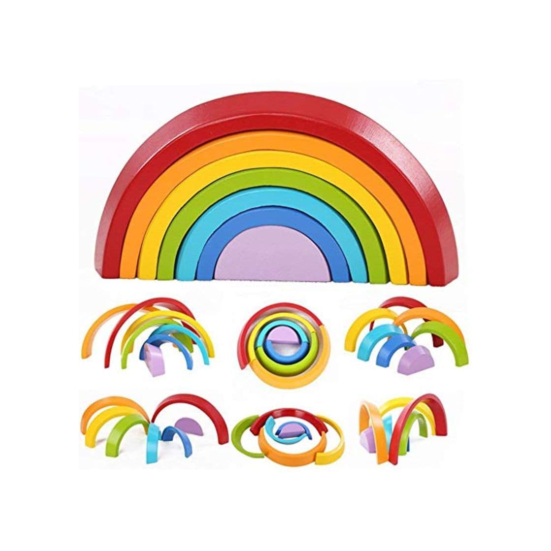 Producto XLKJ Puzzle Rompecabezas Apliable Diseño de Arco Iris Madera Juguetes Educativos Aprendizaje