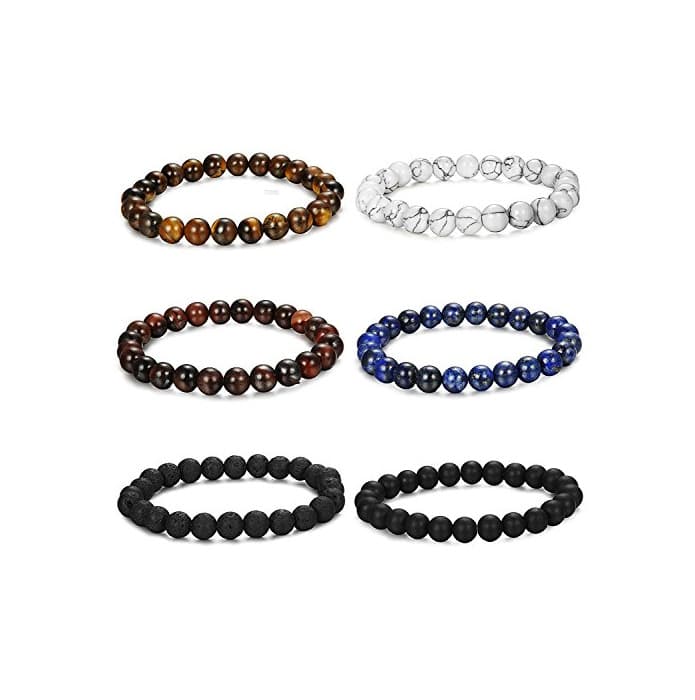 Producto Besteel 6Piezas 8-10MM Piedra Pulsera para Hombre Mujer Cuentas Pulsera Brazalete Bolas