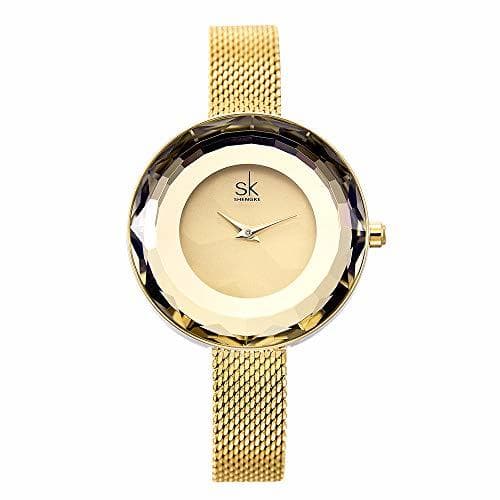 Product SHENGKE Señoras de la Moda Reloj Prism Fac Oro Malla de Acero