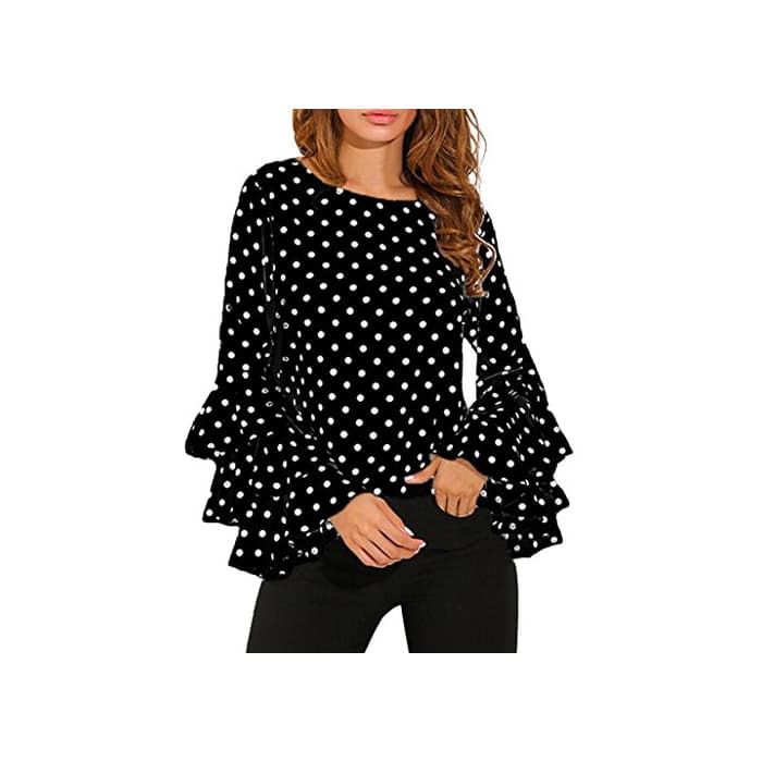 Product Lenfesh Casual de Mujer Solid Camisa Manga Larga Blusa Camisas con Volantes