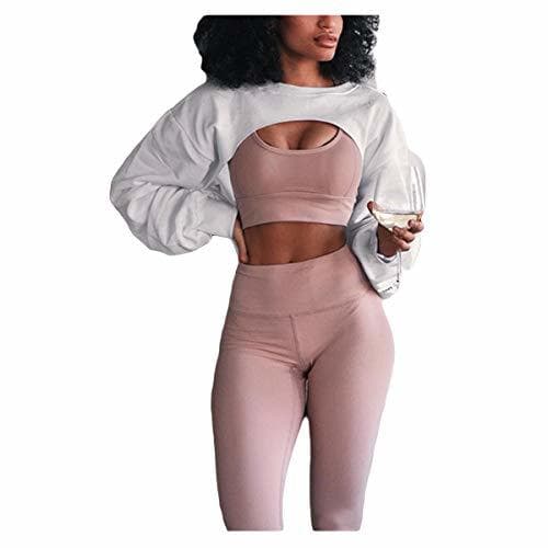 Product Luiyy® Ropa Deportiva Mujer Conjuntos De Sujetador Crop Tops Manga Larga Pantalon