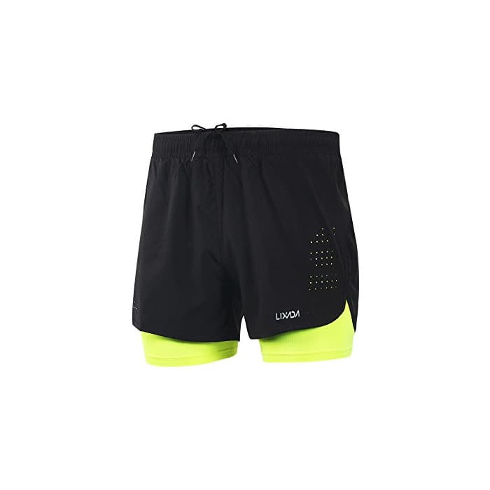 Product Lixada Hombres Pantalónes Cortos de Running 2-en-1, Pantalones Cortos de Atletismo, Pantalones