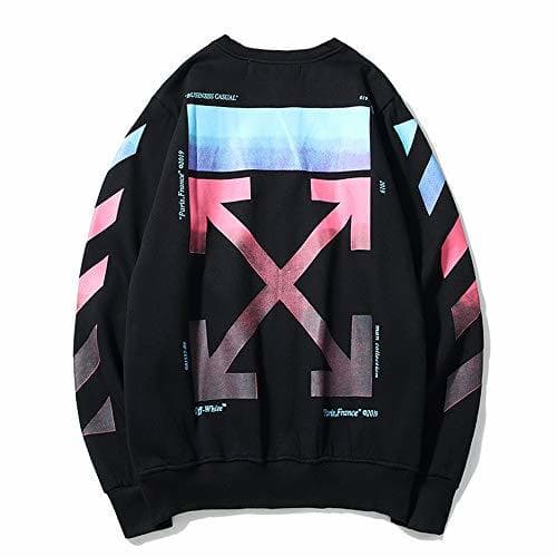 Fashion Dodui OW White Letter Arrow Stripes Rainbow Gradient Color Round Neck and